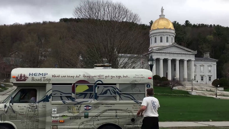 The Hemp Road Trip bus in Vermont.